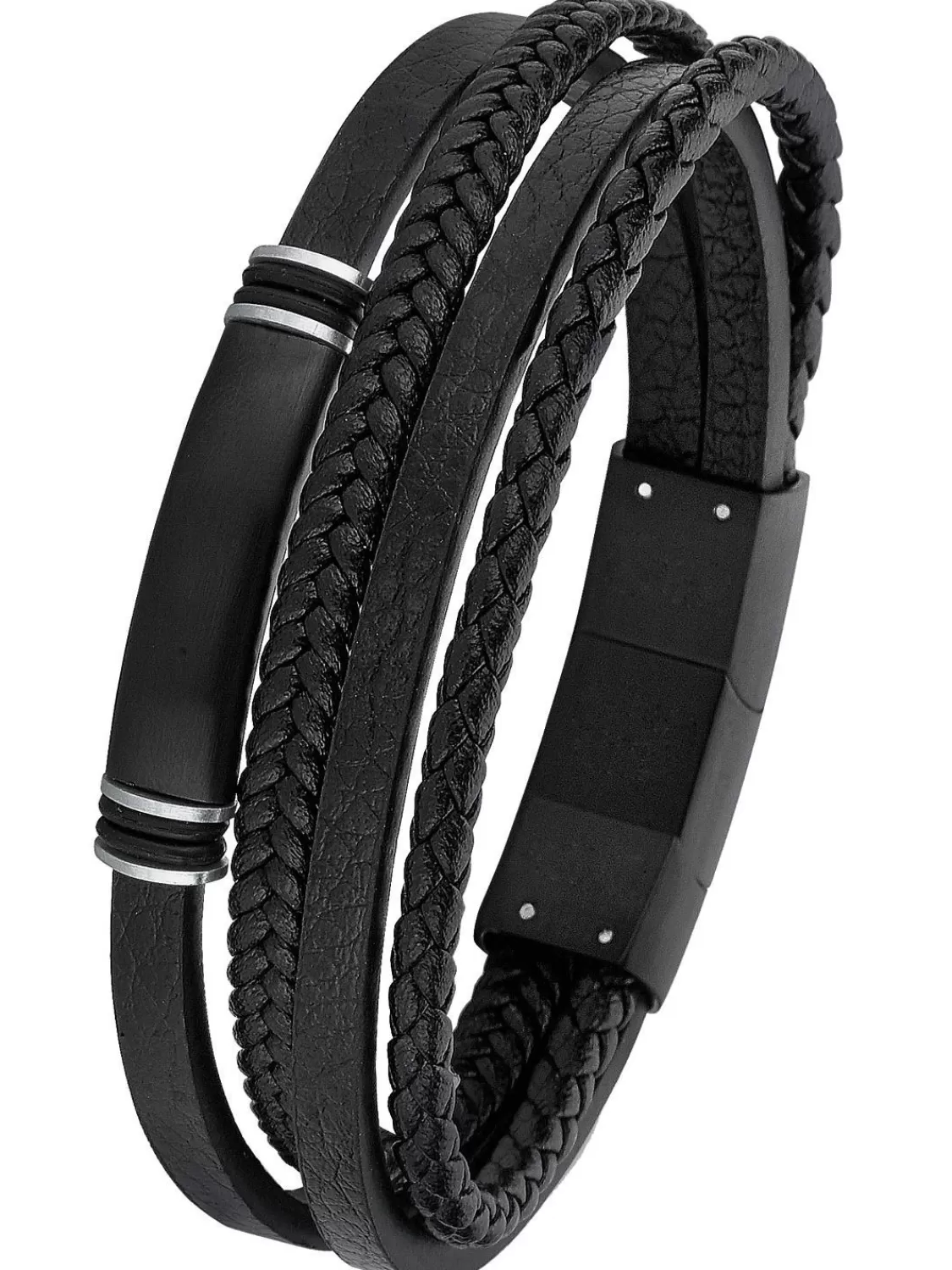 s.Oliver Leder Herrenarmband Schwarz | Herrenschmuck