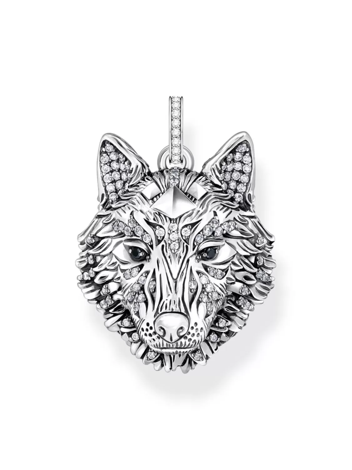 Thomas Sabo Anhanger Wolf Gesicht Mit Steinen Silber Geschwarzt | Herrenschmuck