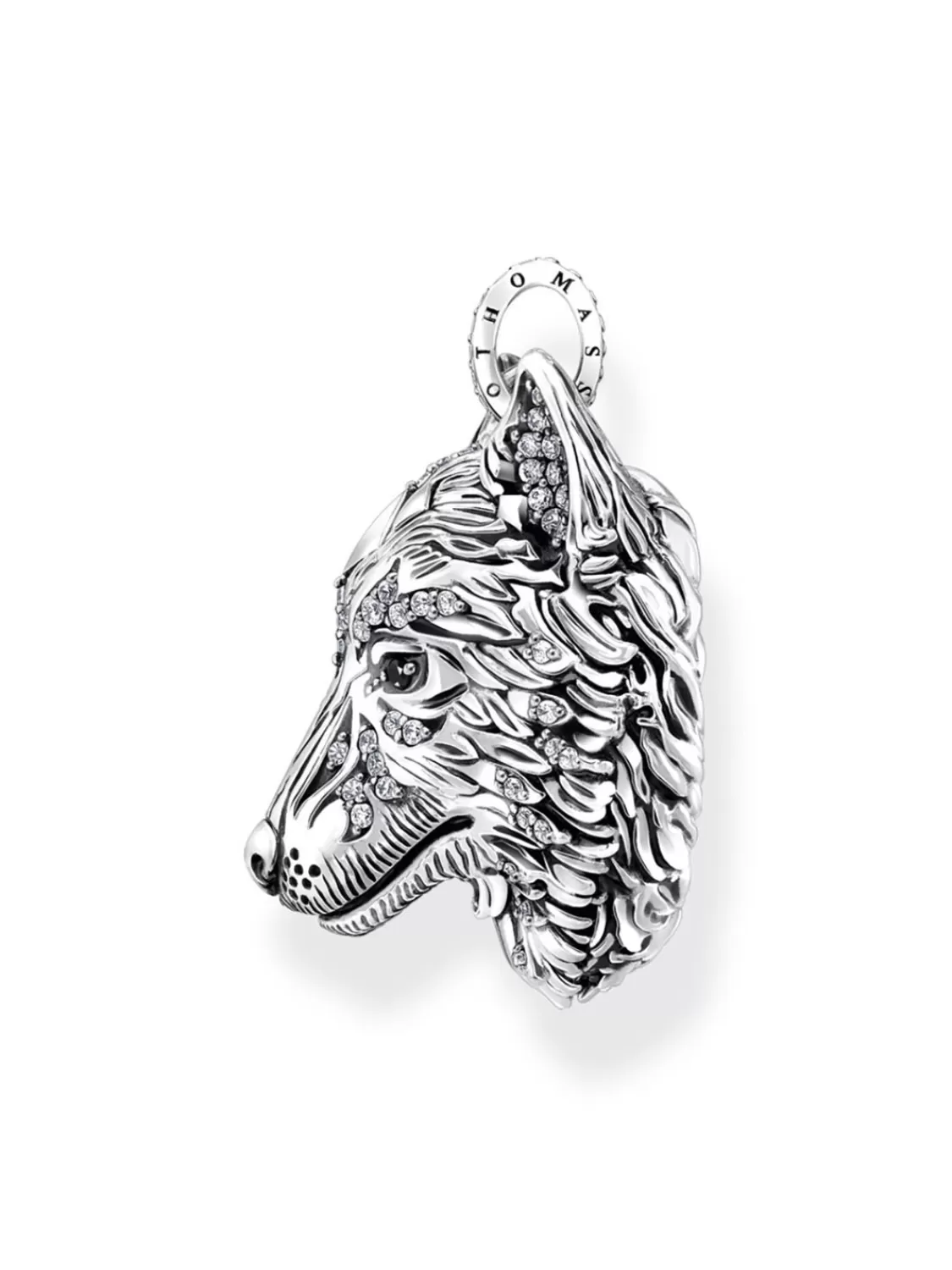 Thomas Sabo Anhanger Wolf Gesicht Mit Steinen Silber Geschwarzt | Herrenschmuck