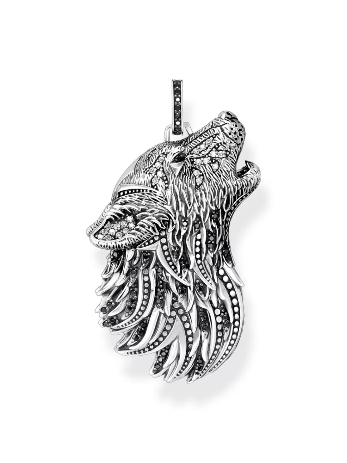 Thomas Sabo Anhanger Wolf Profil Mit Steinen Silber Geschwarzt | Herrenschmuck