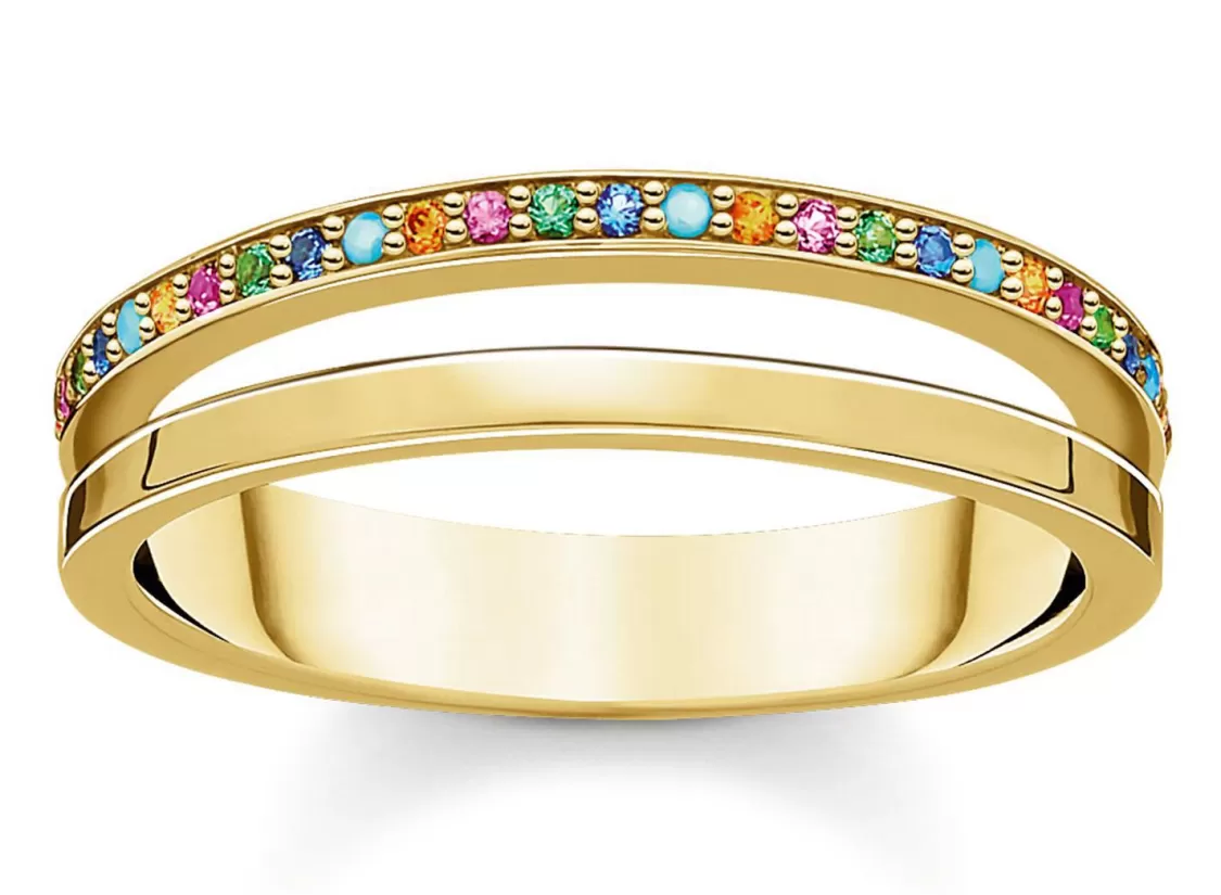 Thomas Sabo Damenring Goldfarben Mit Bunten Steinen | Damenschmuck