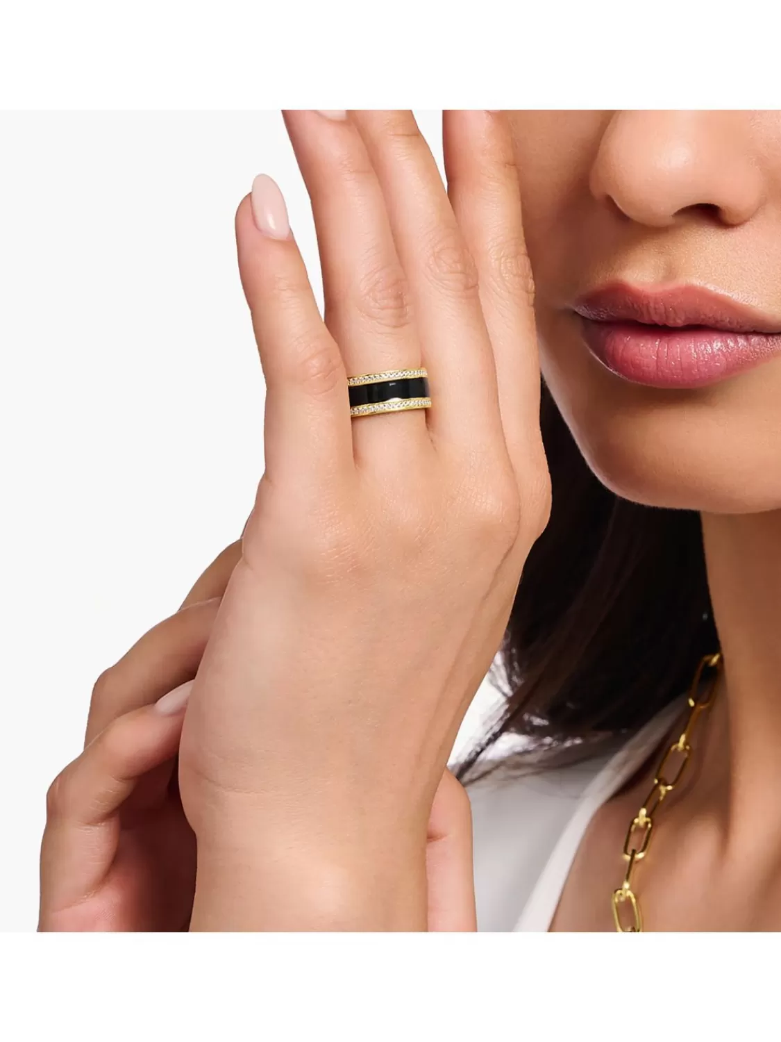 Thomas Sabo Damen-Ring Goldfarben Mit Schwarzer Emaille | Damenschmuck