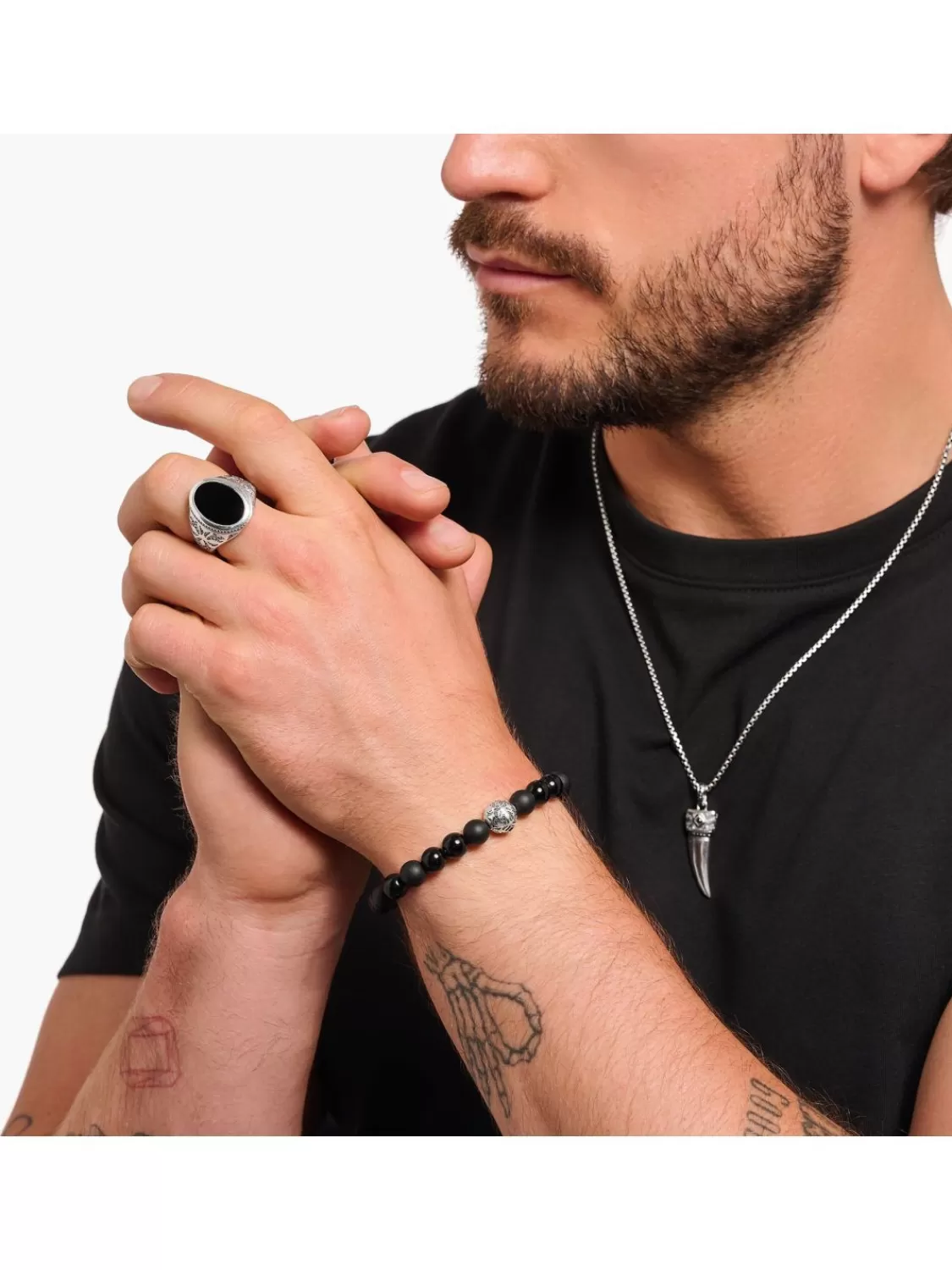 Thomas Sabo Herren Beads-Armband Schwarz Obsidian Silber | Herrenschmuck