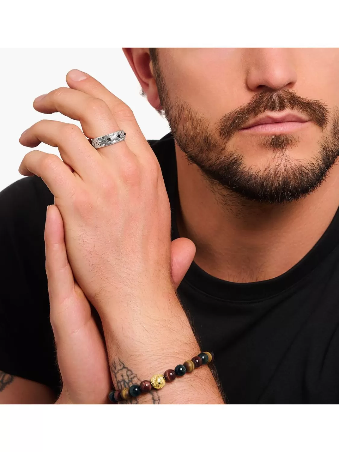 Thomas Sabo Herrenring Rautenmuster Mit Schwarzen Steinen Silber | Herrenschmuck