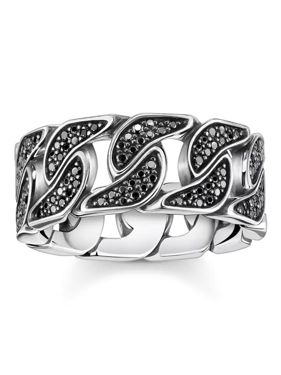 Thomas Sabo Ring Panzerglieder Silber Mit Schwarzen Steinen | Herrenschmuck