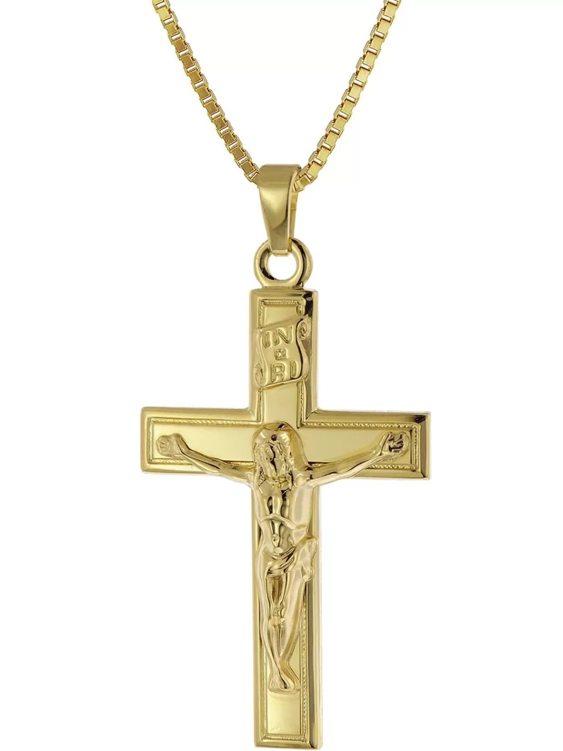 trendor Anhanger Kruzifix 30 Mm Gold 333 Mit Goldplattierter Silberkette | Herrenschmuck