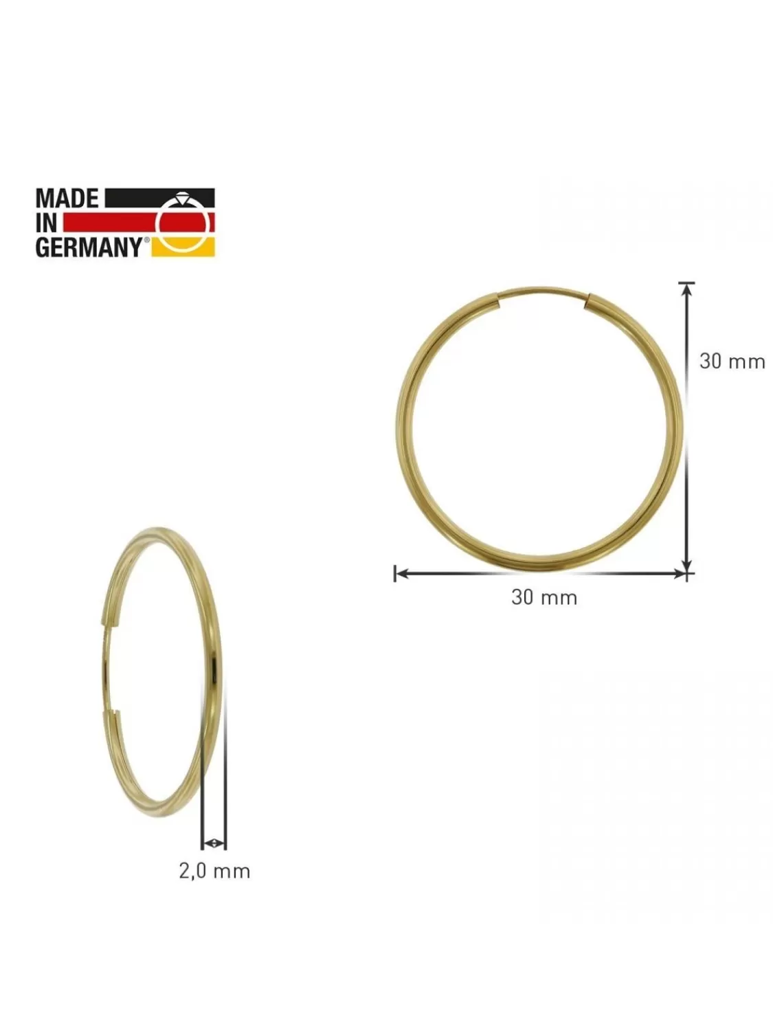 trendor Damen Ohrringe Gold 333 / 8K Creolen Breite 2 Mm O 30 Mm | Damenschmuck
