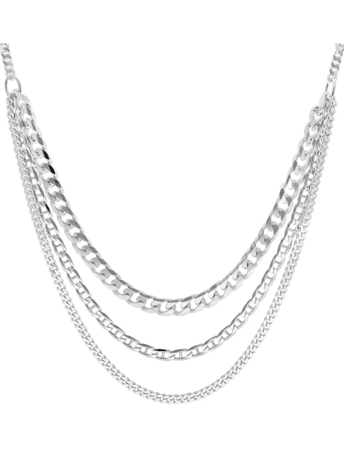 trendor Damen-Kette 925 Silber Rhodiniert 3-Reihig | Damenschmuck