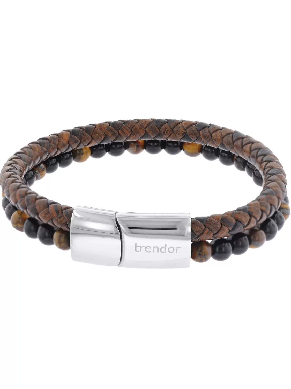 trendor Herren-Armband Leder Braun / Onyx / Tigerauge | Herrenschmuck