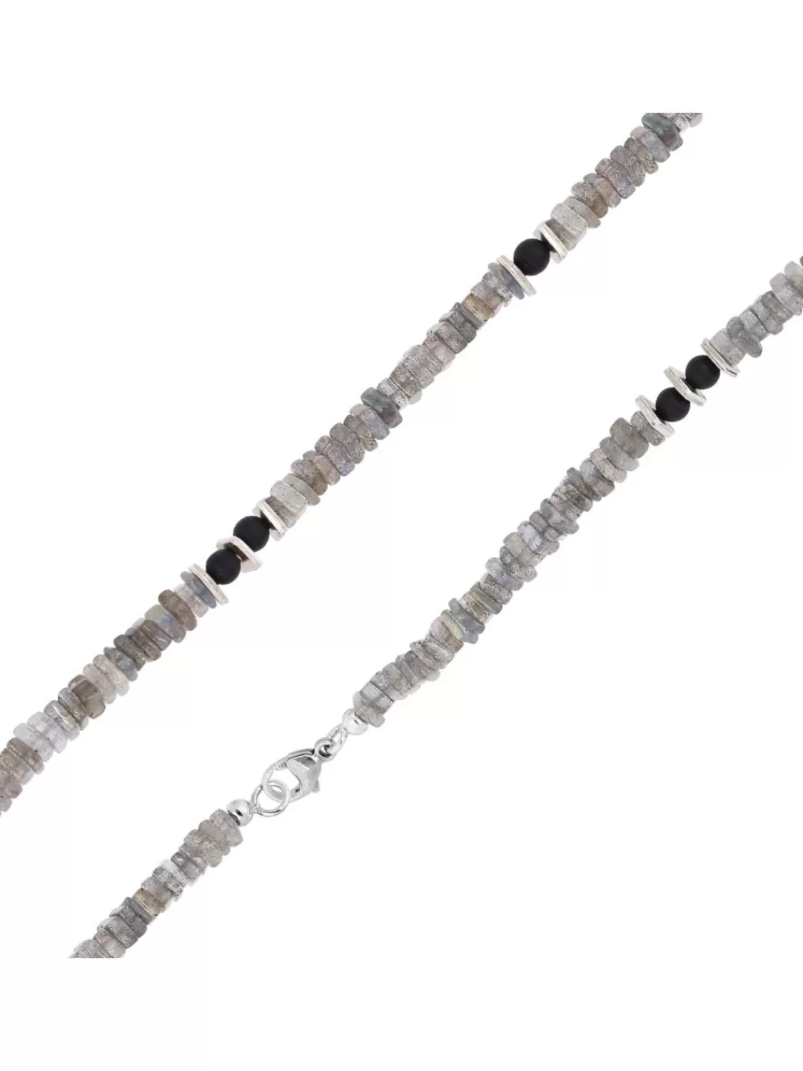 trendor Herren-Kette 925 Silber Collier Labradorit + Onyx 50 Cm | Herrenschmuck