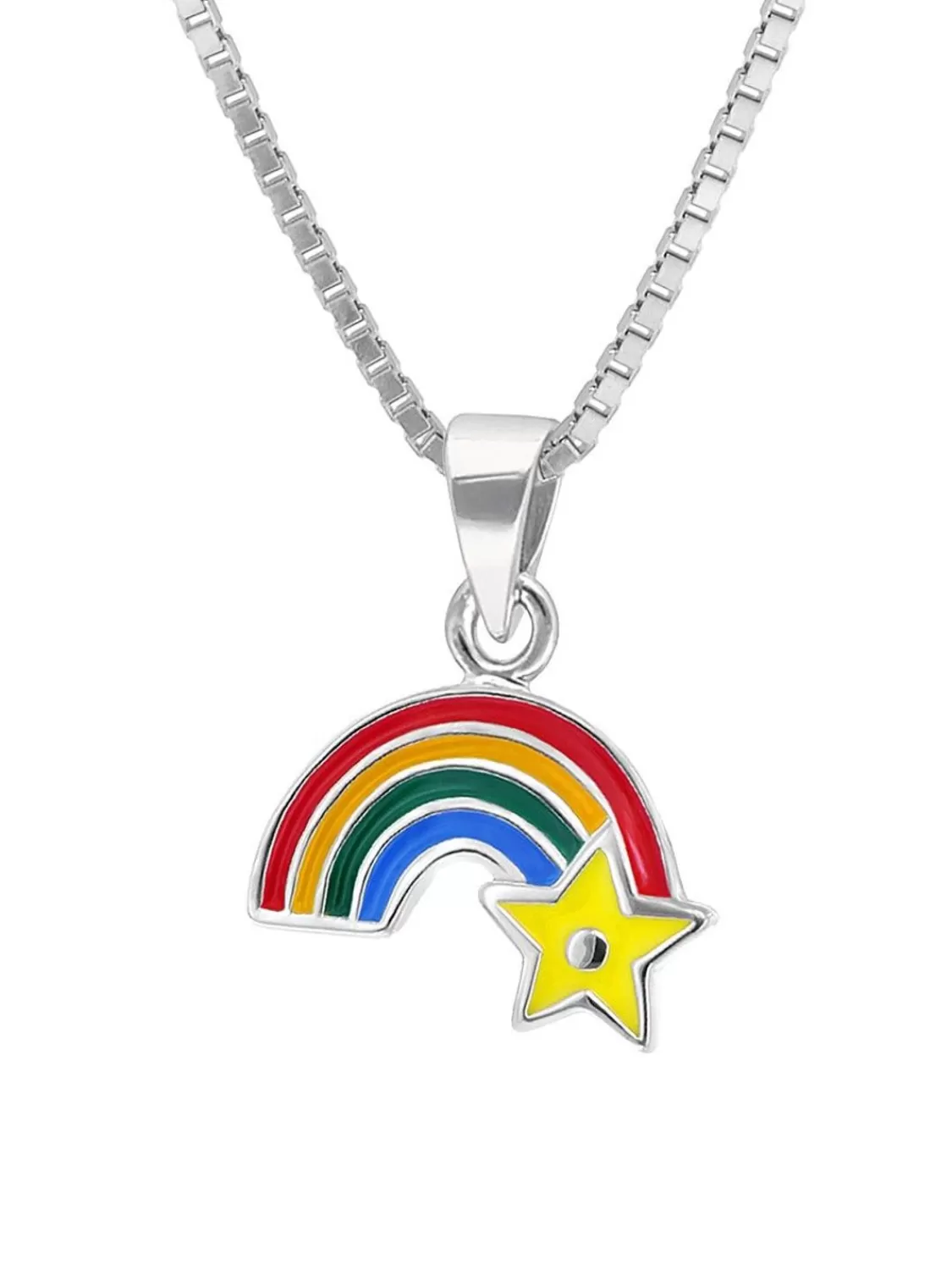 trendor Kinder-Halskette Silber 925 Collier Mit Regenbogen-Anhanger | Kinderschmuck