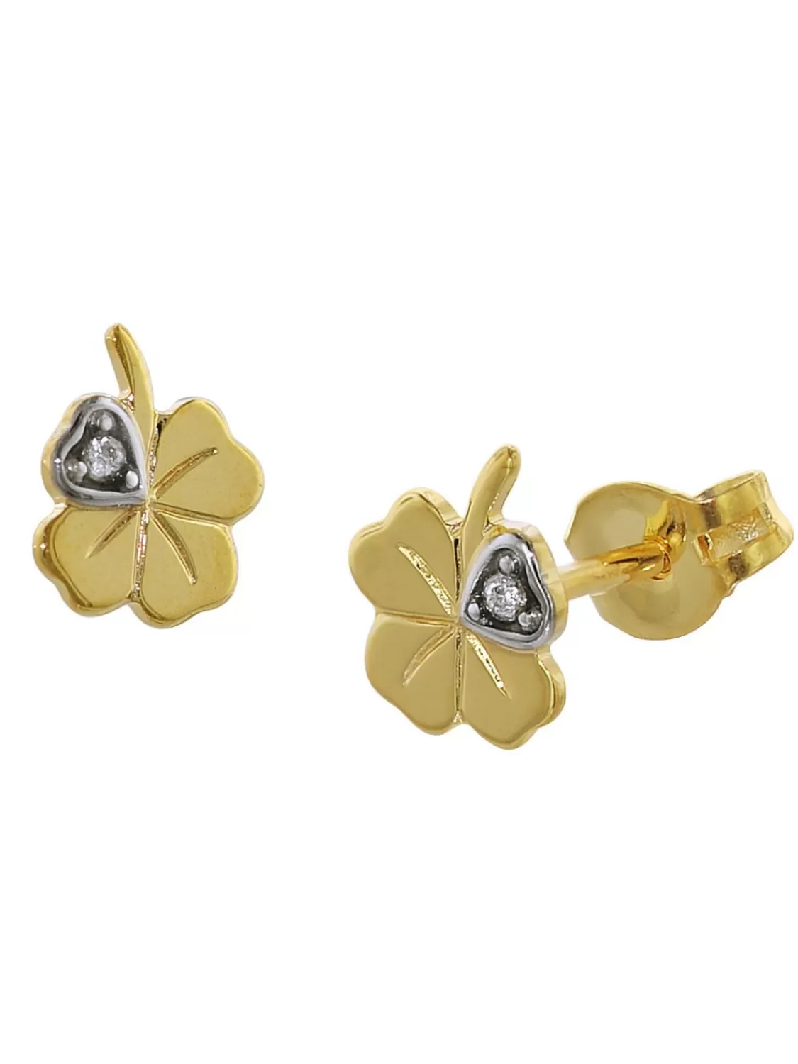 trendor Kinder-Ohrstecker 333 Gold Kleeblatt Mit Diamant | Kinderschmuck