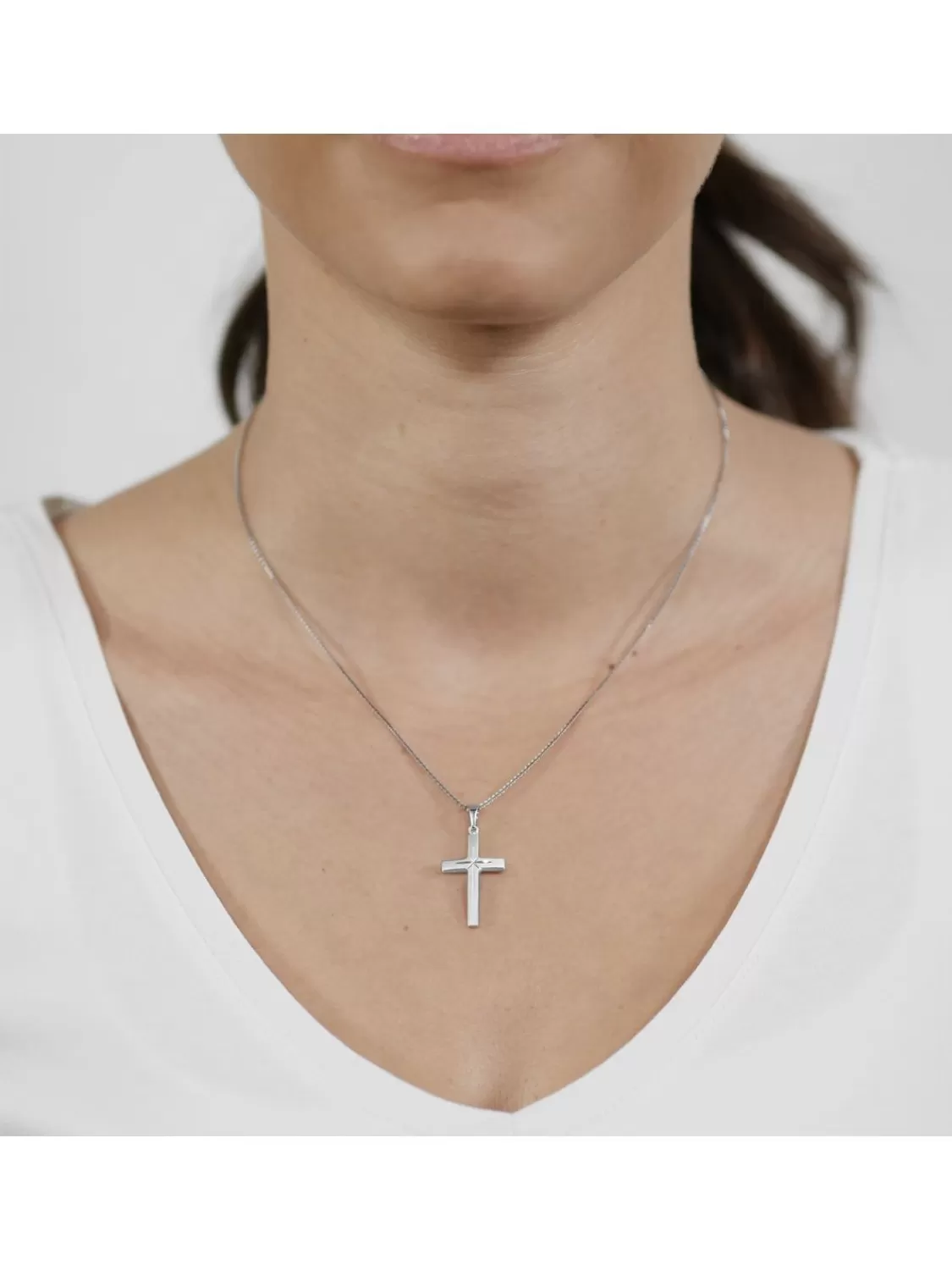 trendor Kreuz-Anhanger 24 Mm Weisgold 585 (14 Karat) Mit Silberkette | Herrenschmuck