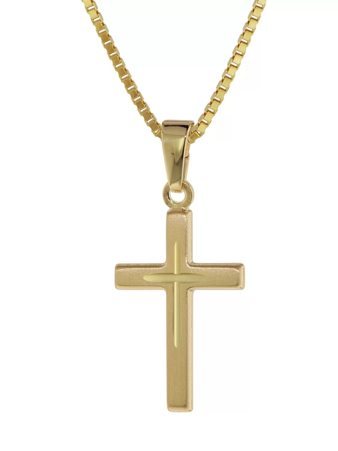 trendor Kreuz-Anhanger Gold 333 8 Kt. + Goldplattierte Silber-Halskette | Kinderschmuck