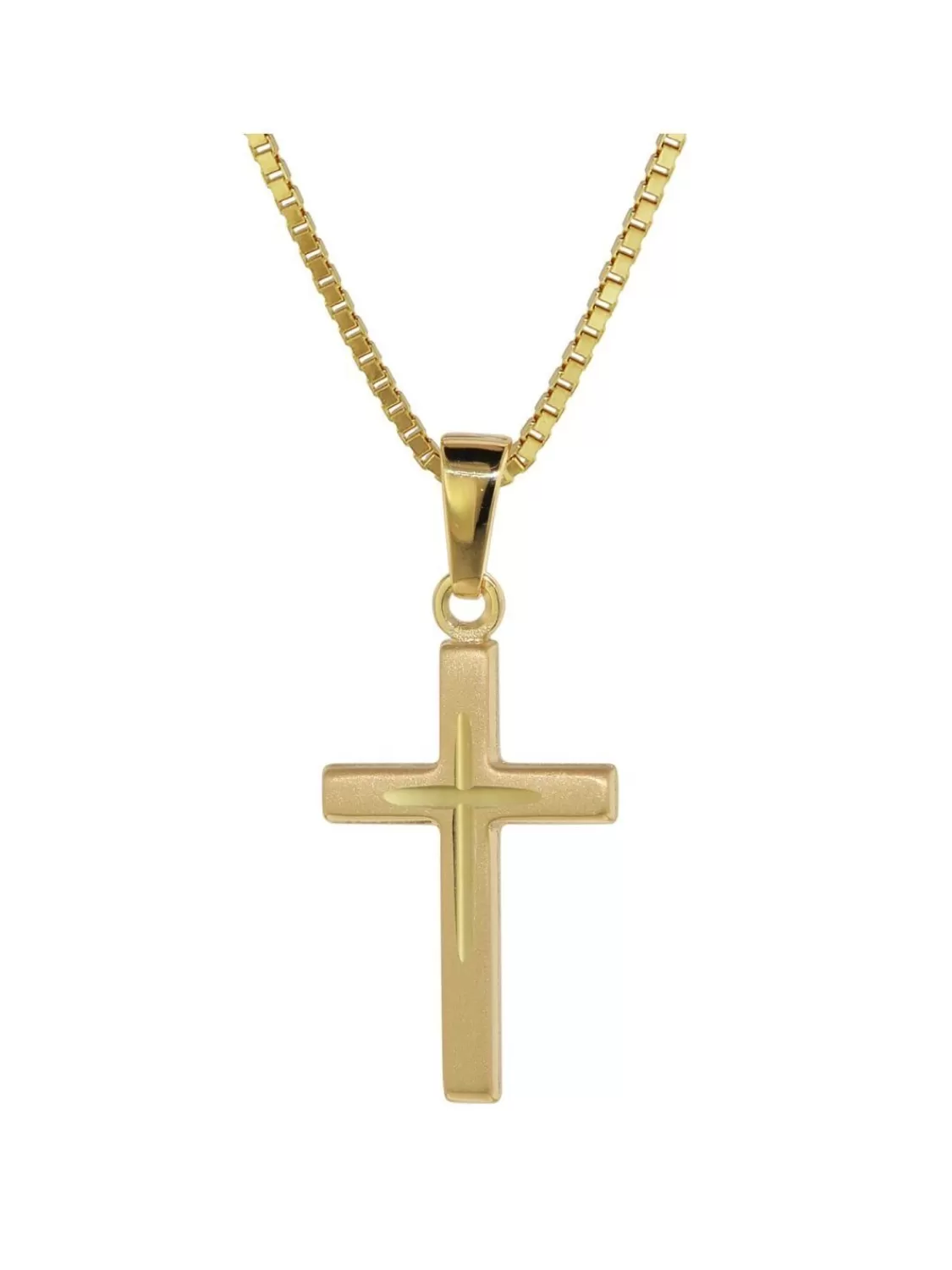 trendor Kreuz-Anhanger Gold 585 (14 Kt.) + Plattierte Kette | Kinderschmuck