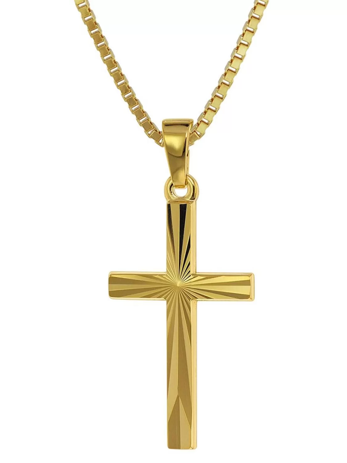 trendor Kreuz-Anhanger Gold 585 / 14K + Goldplattierte Silber-Kette | Herrenschmuck