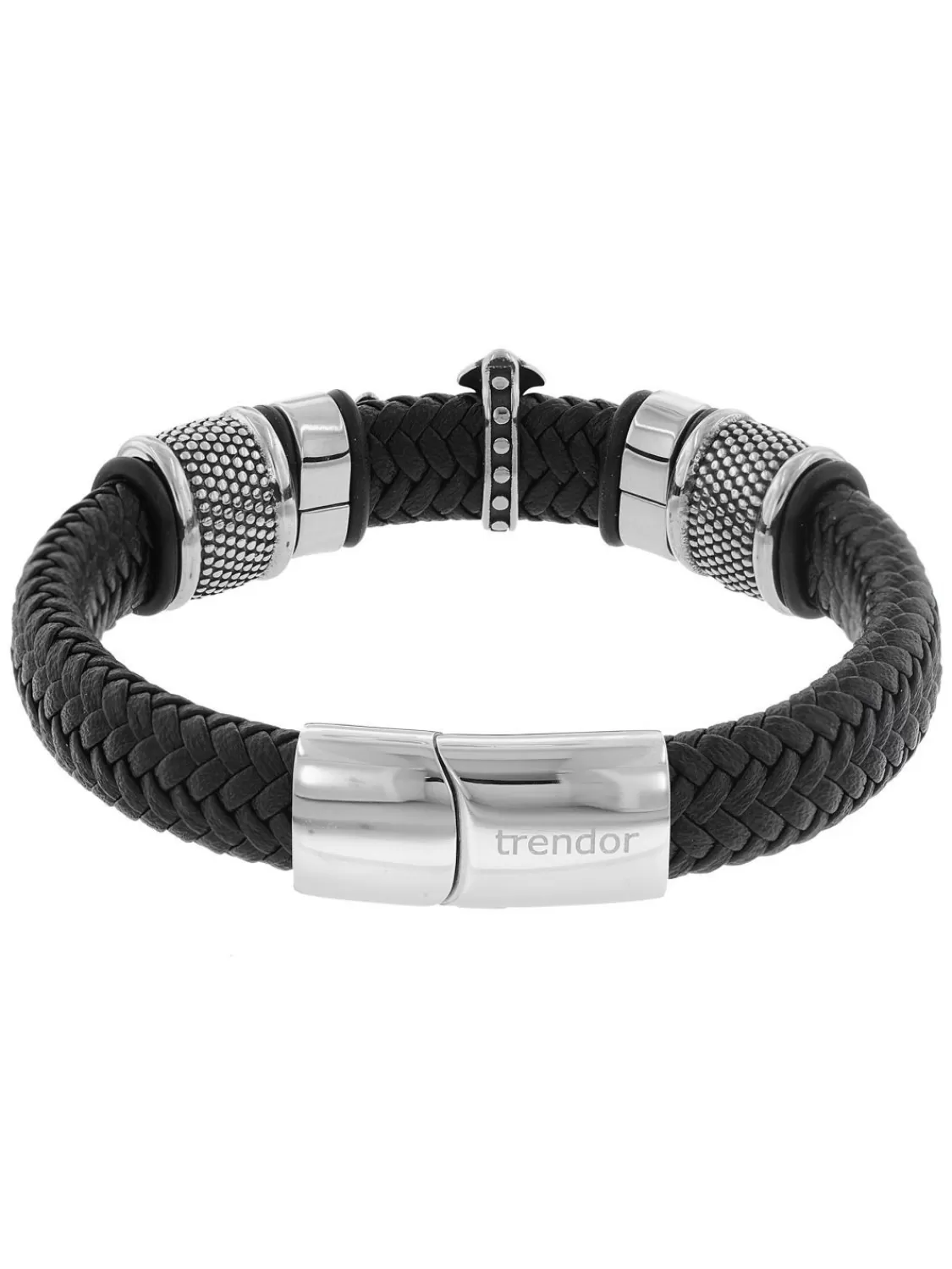 trendor Leder-Armband Fur Manner Schwarz Mit Stahl Kreuz | Herrenschmuck