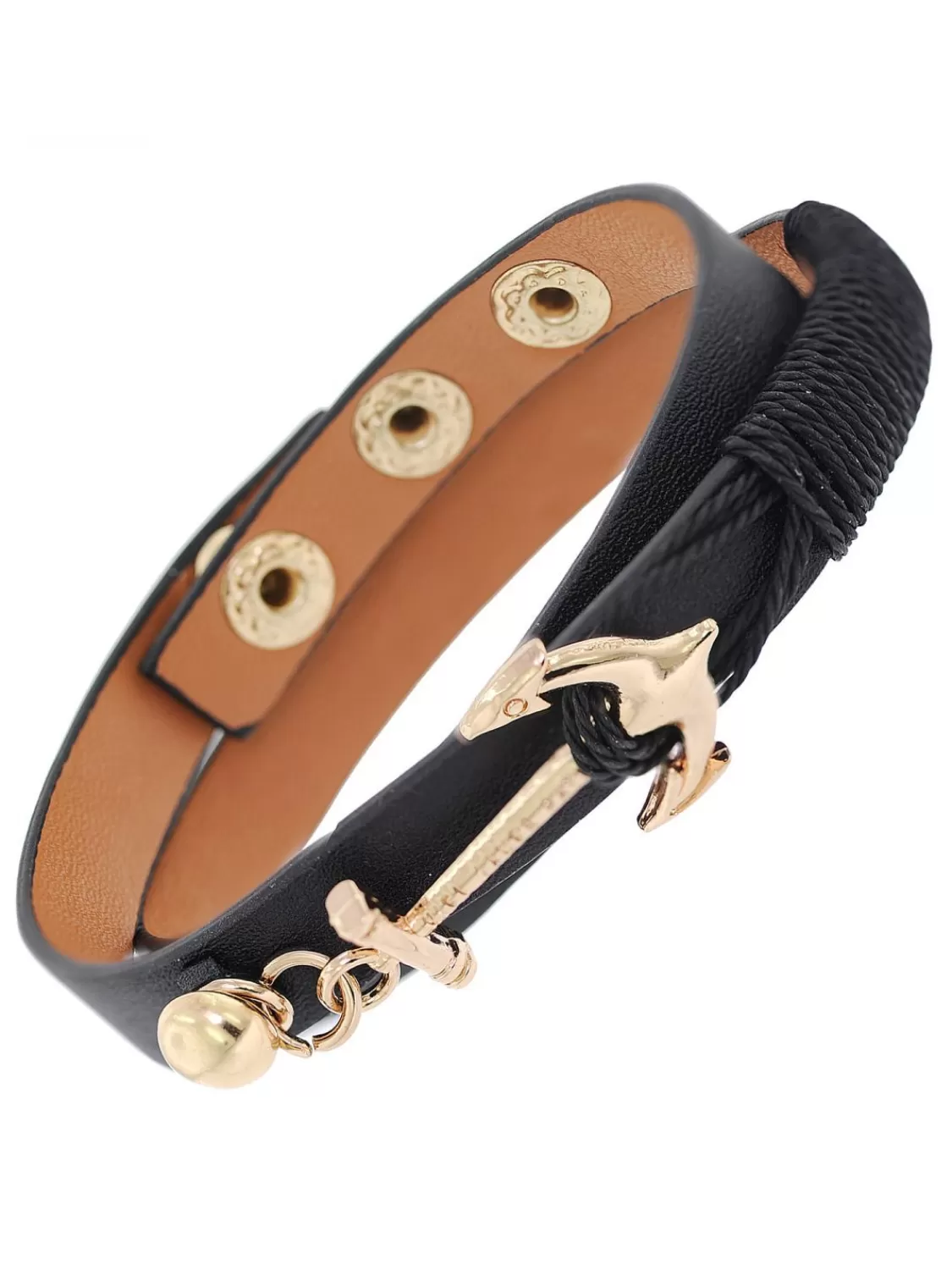 trendor Leder-Armband Schwarz Mit Goldfarbenem Anker | Herrenschmuck