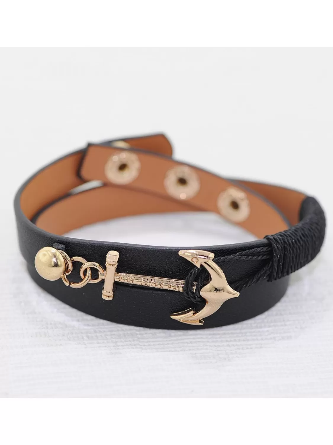 trendor Leder-Armband Schwarz Mit Goldfarbenem Anker | Herrenschmuck