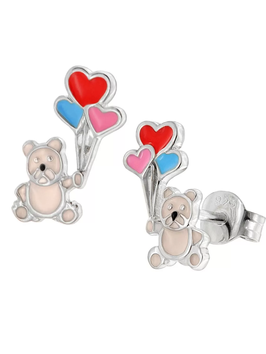 trendor Madchen-Ohrringe Silber 925 Teddy Mit Ballons | Kinderschmuck