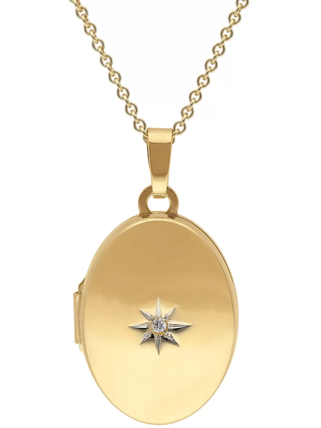 trendor Medaillon Mit Diamant Gold 585/14K An Vergoldeter Silberkette | Damenschmuck