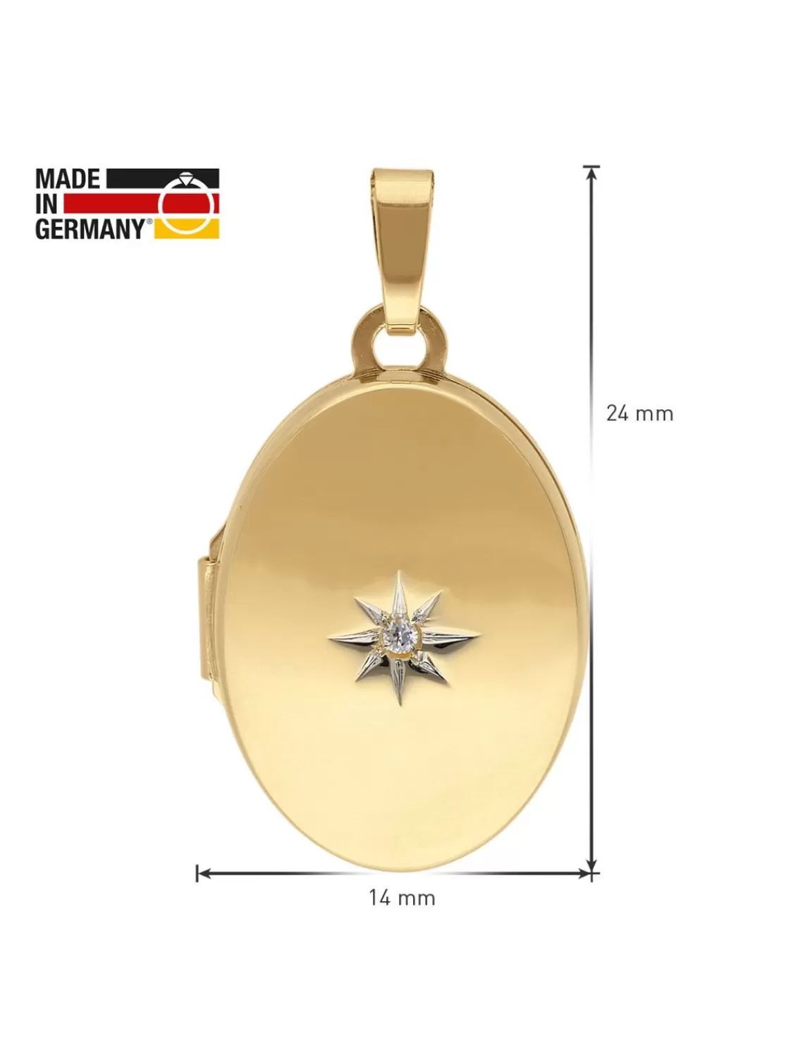 trendor Medaillon Mit Diamant Gold 585/14K An Vergoldeter Silberkette | Damenschmuck