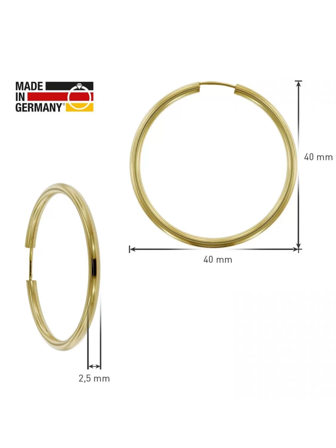 trendor Ohrringe Creolen Gold 333 / 8K Breite 2,5 Mm O 40 Mm | Damenschmuck