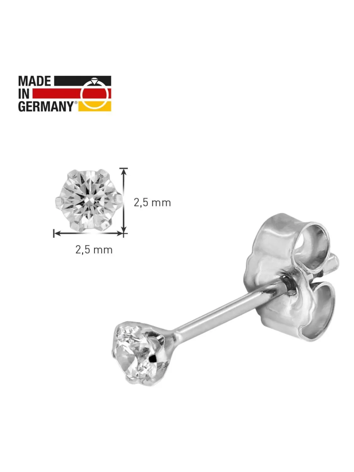 trendor Ohrringe Fur Damen Und Herren Weisgold 333 (8 Kt) Zirkonia 2,5 M | Herrenschmuck