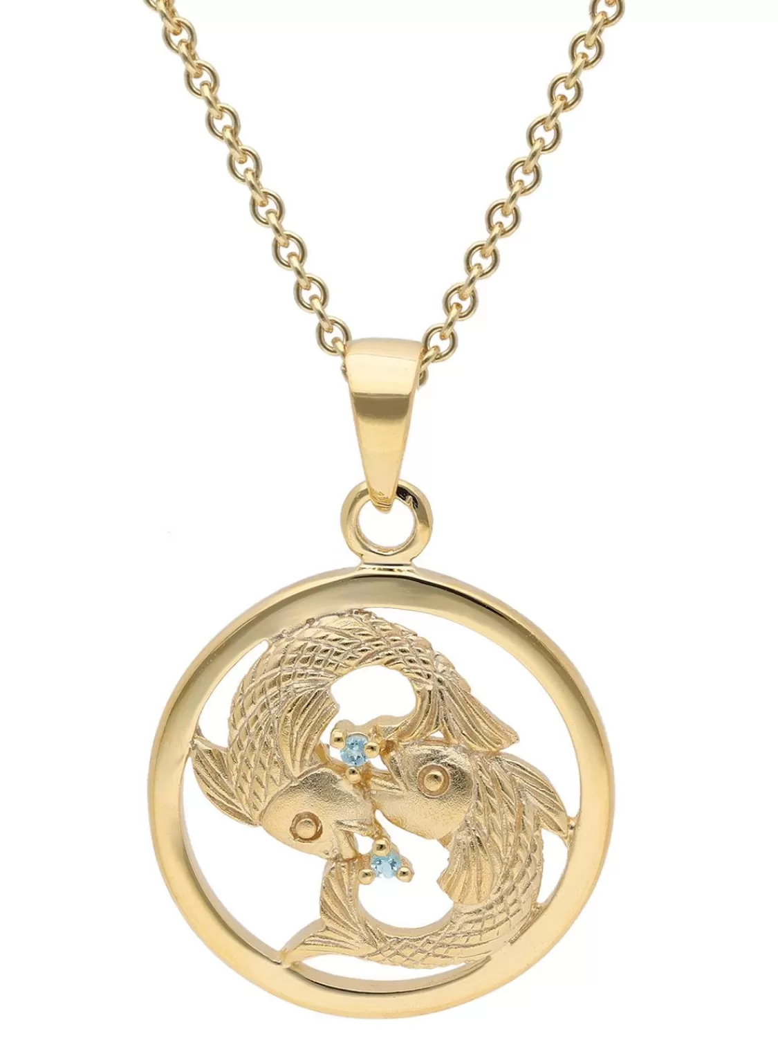 trendor Sternzeichen Fische Gold 333 Mit Aquamarin + Vergoldete Kette | Damenschmuck