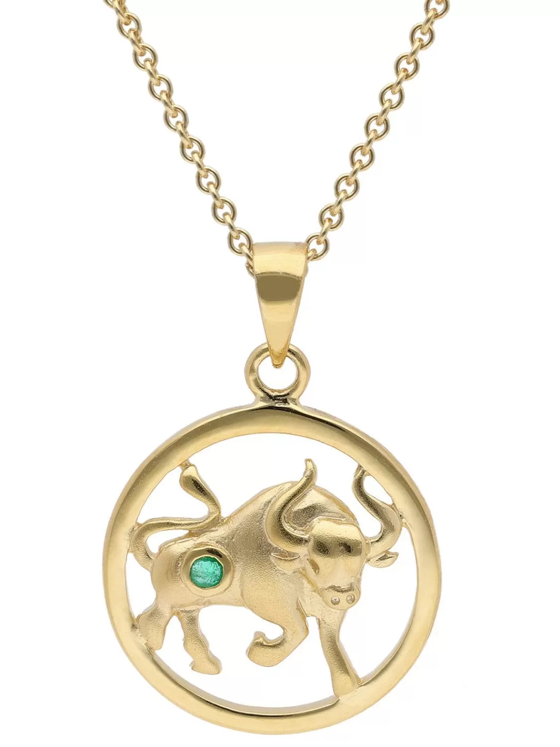 trendor Sternzeichen Stier Gold 333 Mit Smaragd + Vergoldete Kette | Damenschmuck