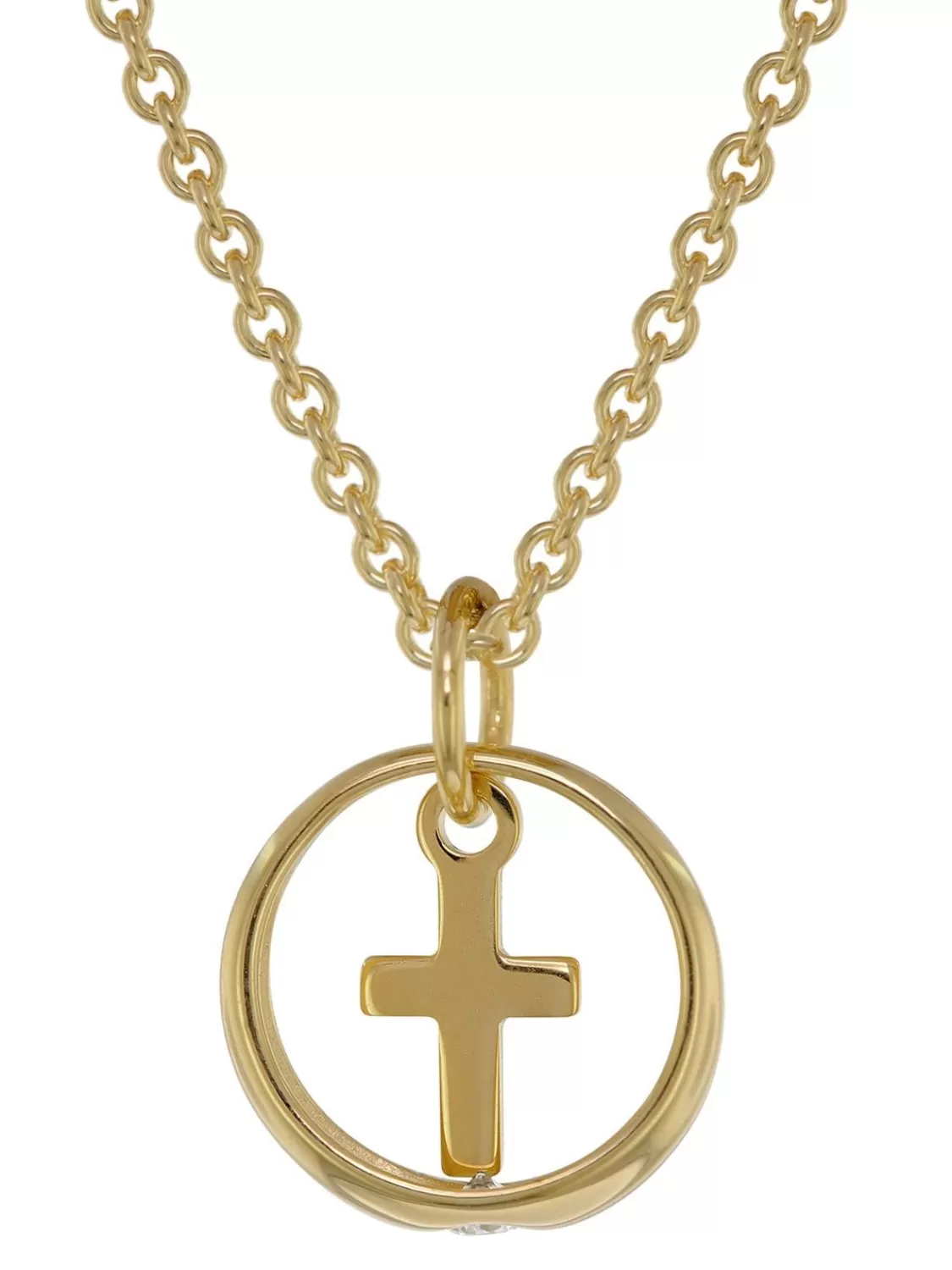 trendor Taufring Anhanger Mit Kreuz Gold 333 + Vergoldete Silberkette | Damenschmuck