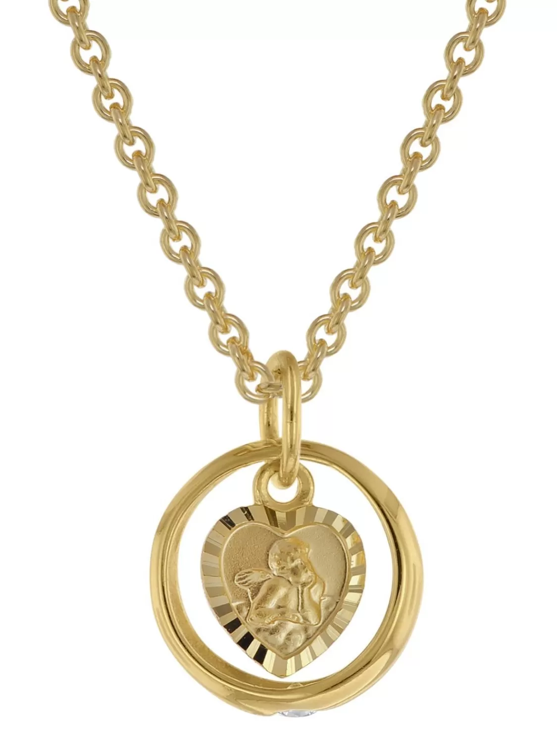 trendor Taufring Mit Engelherz Gold 333 An Goldplattierter Silberkette | Damenschmuck