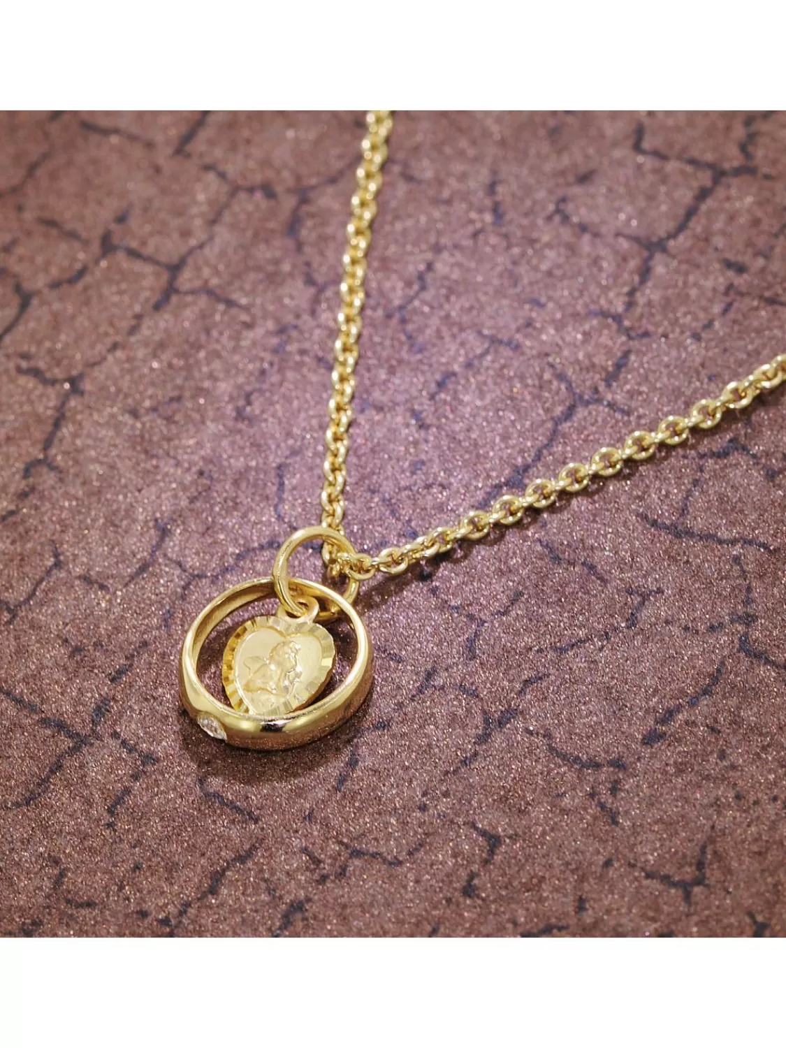 trendor Taufring Mit Engelherz Gold 333 An Goldplattierter Silberkette | Damenschmuck