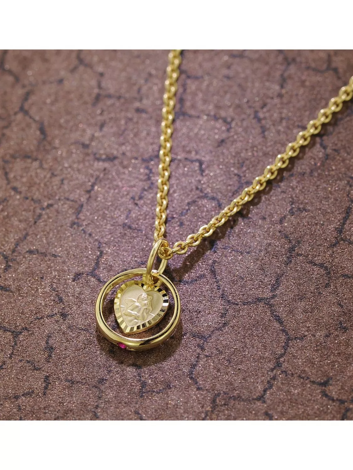 trendor Taufring Rubin Amorherz Gold 585 An Goldplattierter Halskette | Kinderschmuck