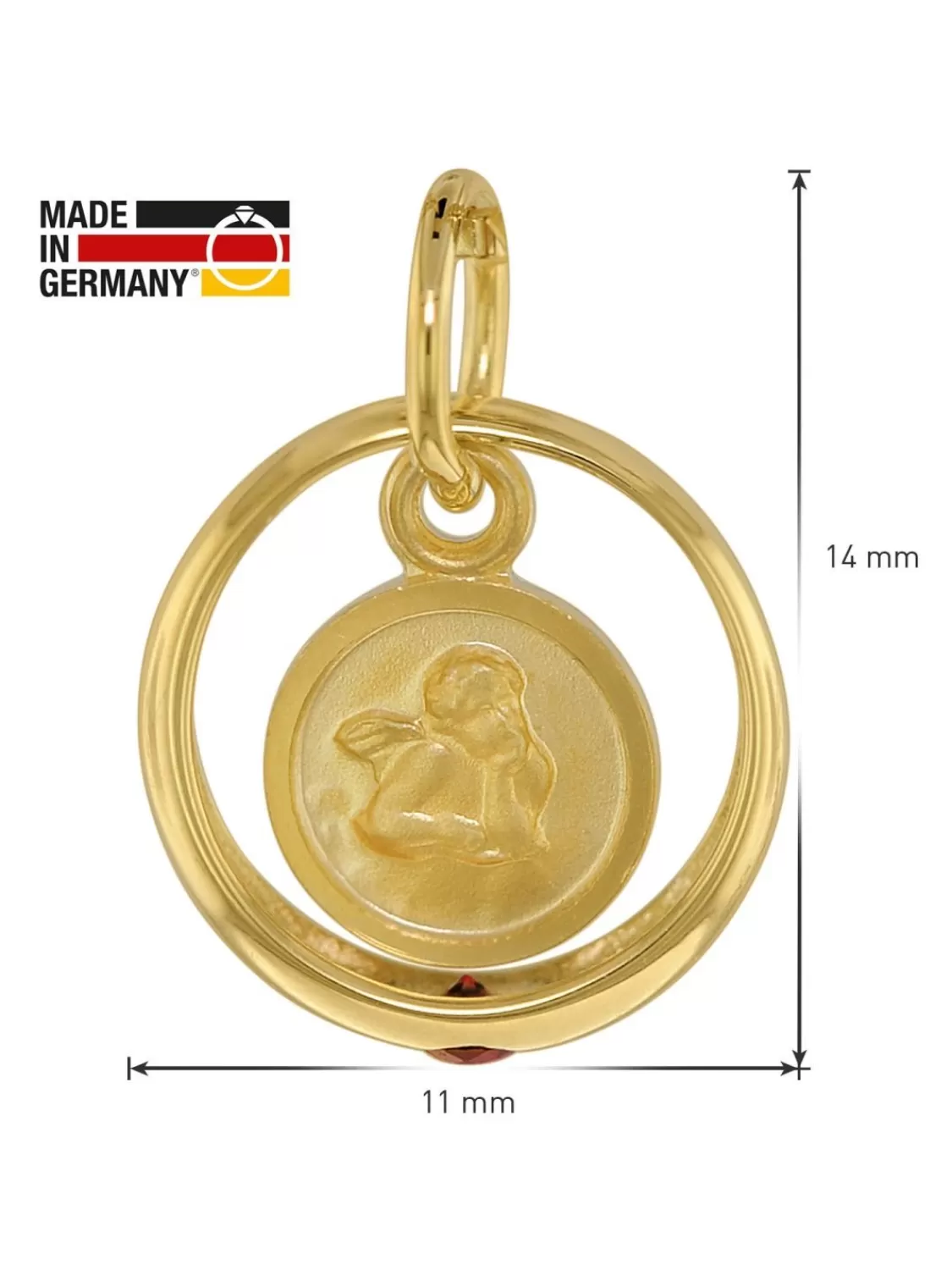 trendor Taufring Rubin Engel Gold 585 / 14 K Mit Vergoldeter Silberkette | Kinderschmuck