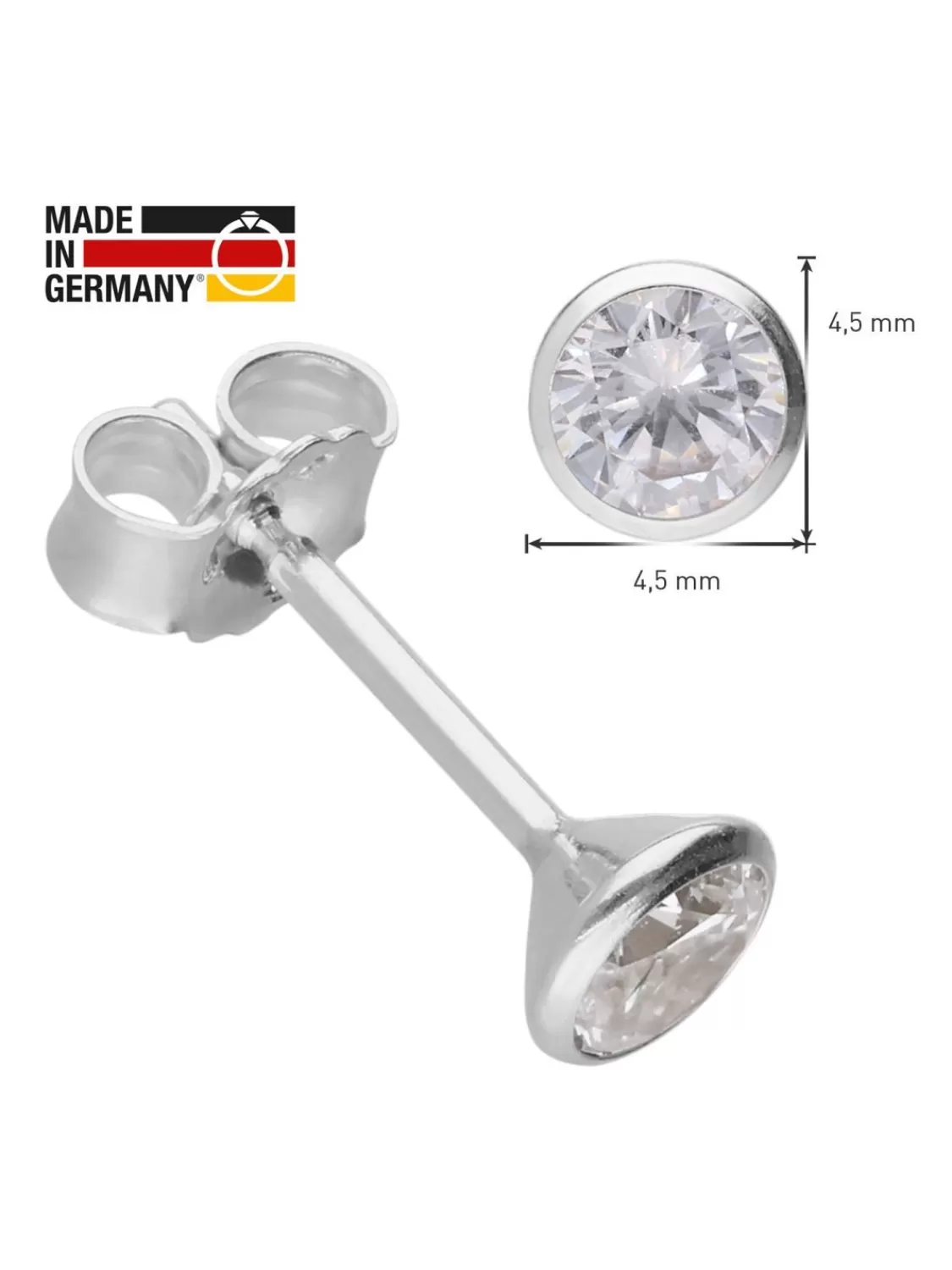 trendor Unisex Ohrringe 925 Silber Ohrstecker Mit Zirkonia 4,5 Mm | Herrenschmuck