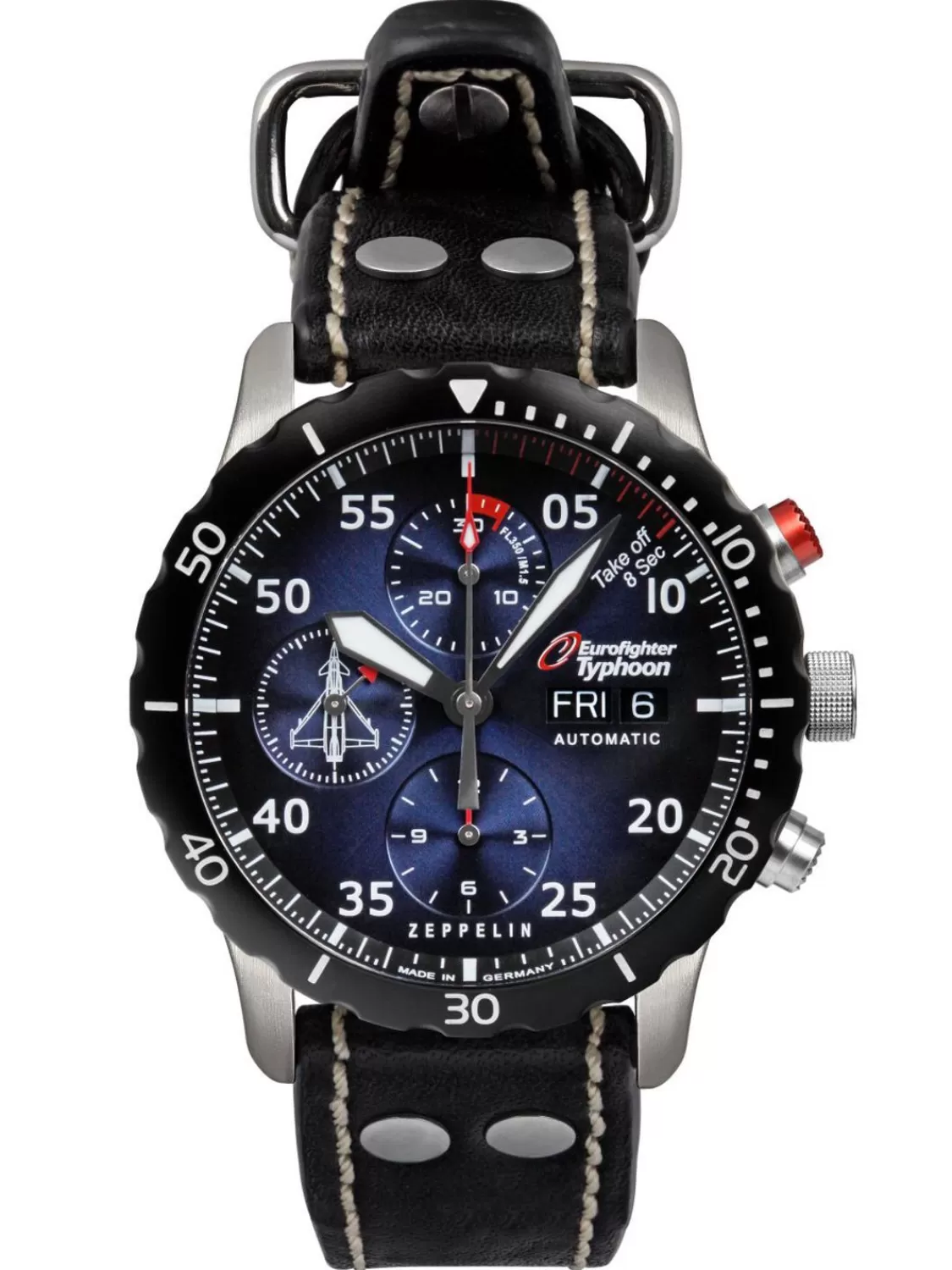 Zeppelin Herrenuhr Automatik Chronograph Eurofighter Schwarz/Blau | Herrenuhren